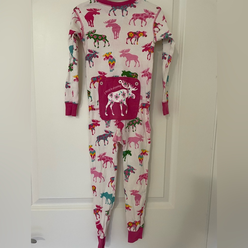 Hatley Pink and White Moose Print Kids Footie